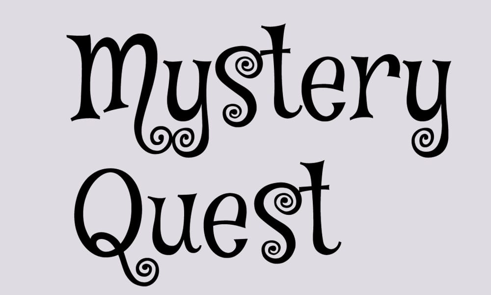 The font Mystery Quest, a whimsical and decorative serif font.