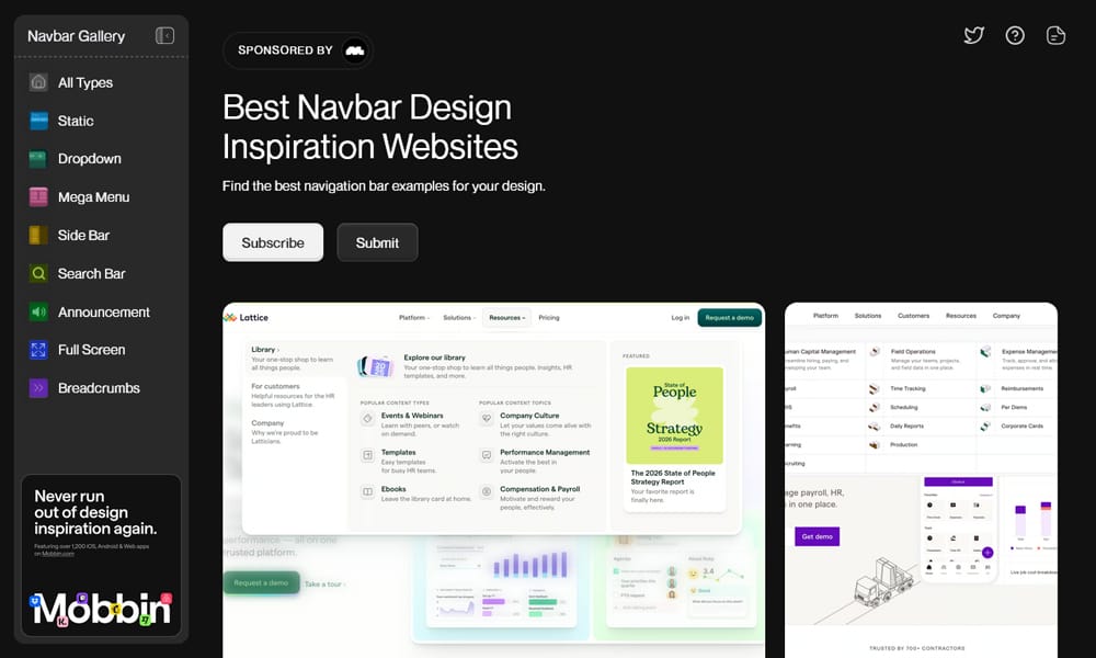 Inspiration for website navigation bar UI and UX designs