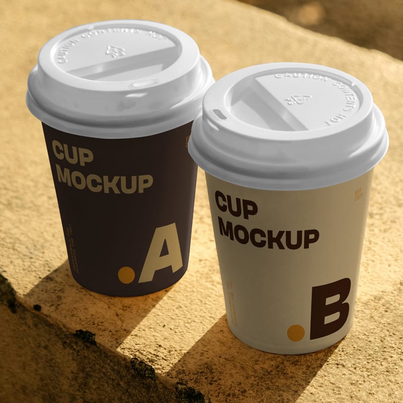 Paper Two Coffee Cups Mockup PSD