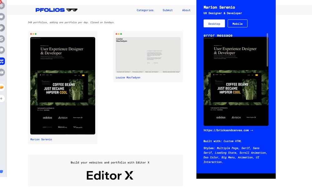 Diverse personal portfolio designs for creative branding and presentation