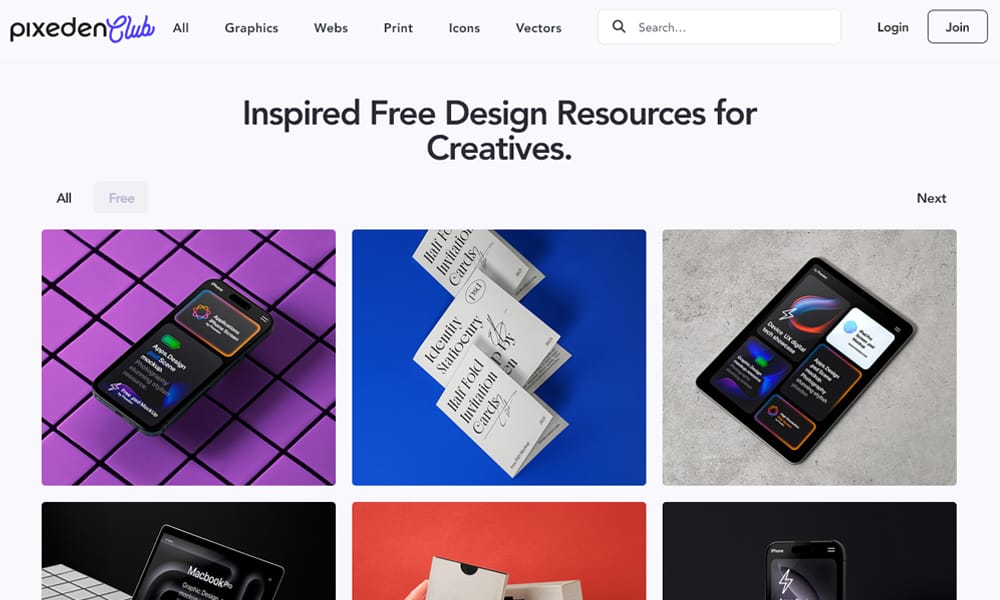 Pixeden free mockup website screenshot showing a professional branding identity mockup.