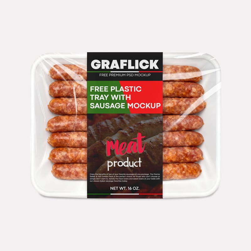 Plastic Tray with Sausage Mockup PSD