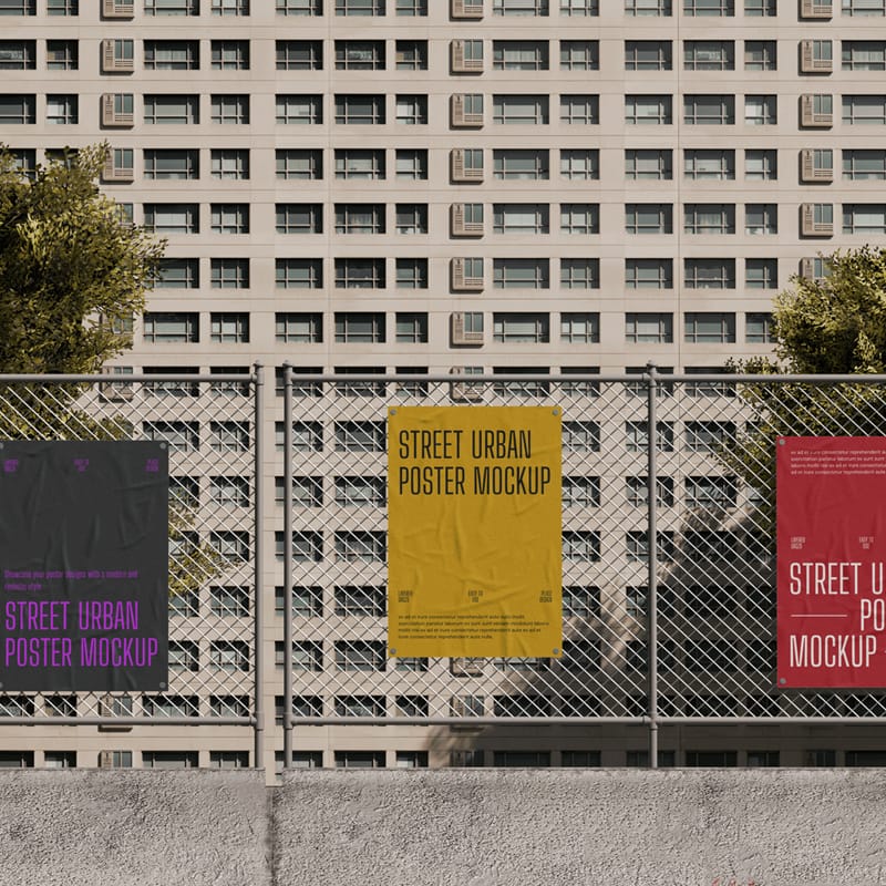 Poster Mockup on Fence PSD
