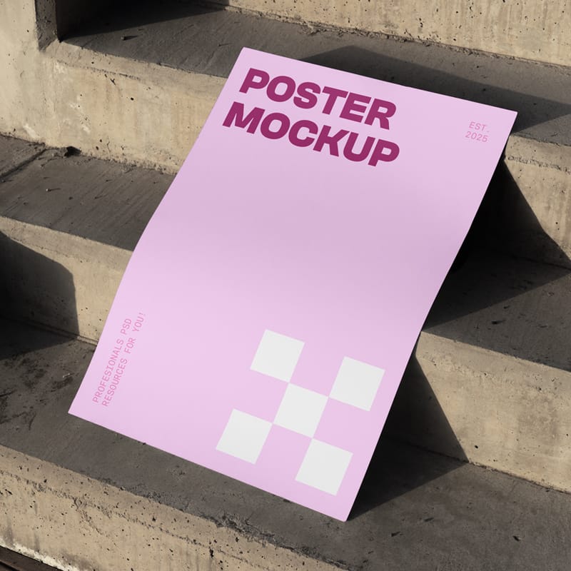 Poster on a Stairs Mockup PSD