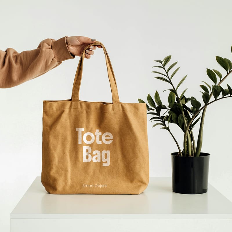 Realistic Brown Tote Bag Mockup PSD