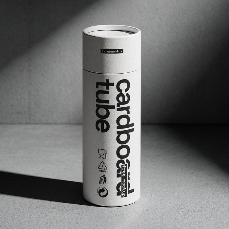 Realistic Cardboard Tube Packaging Mockup PSD