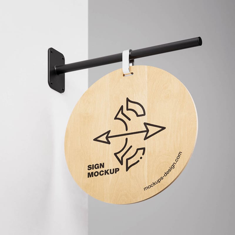 Rounded Wooden Sign Mockup PSD