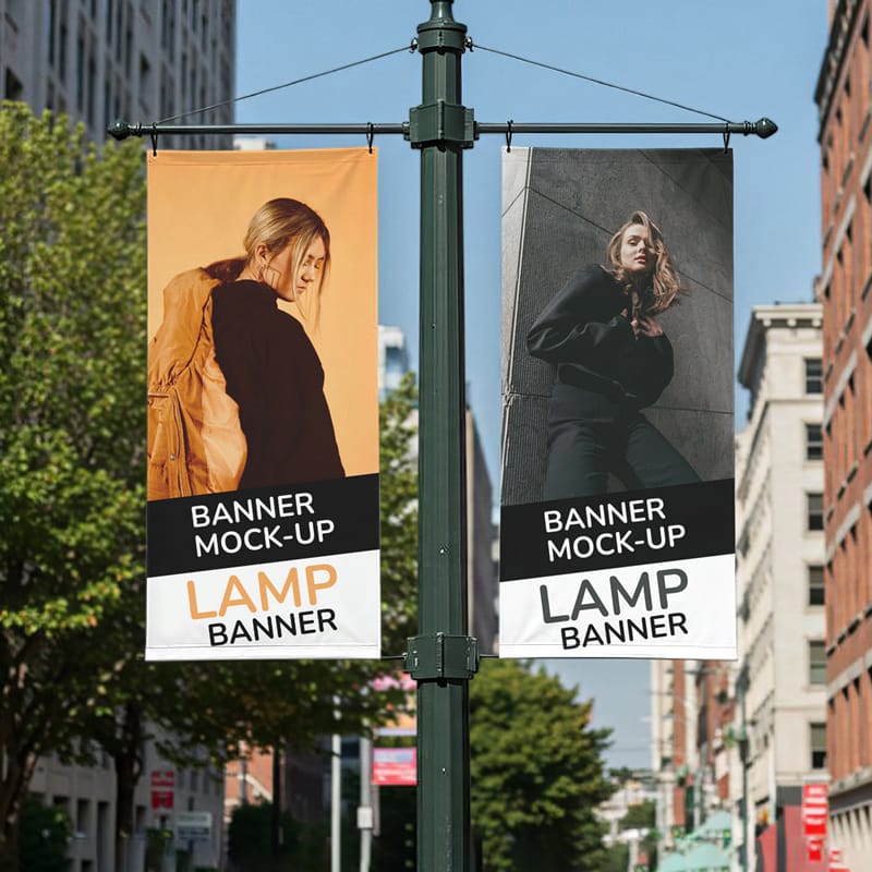 Street Lamp Pole Banner Mockup PSD