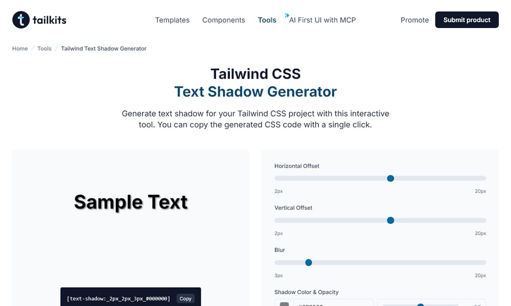 Tailwind CSS Text Shadow Generator