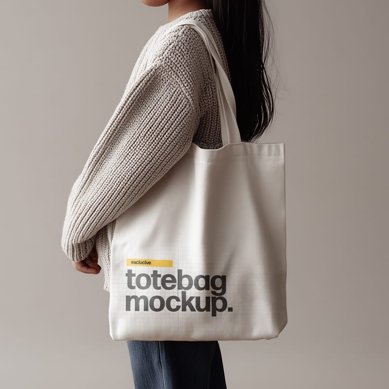 Tote Bag Mockup Holding By a Kid PSD