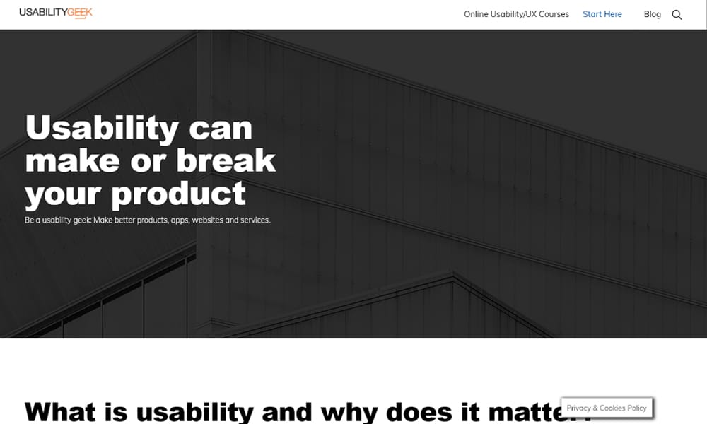 Usability Geek website screenshot displaying UX product reviews and usability advice