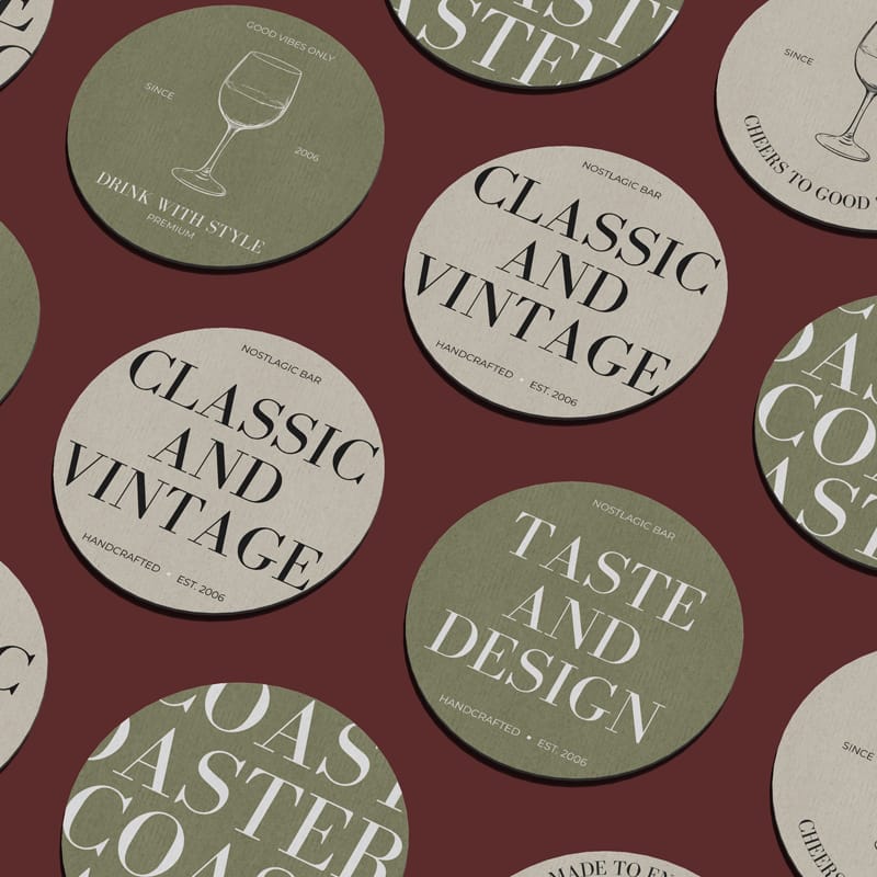 Vintage Style Round Coaster Mockup PSD