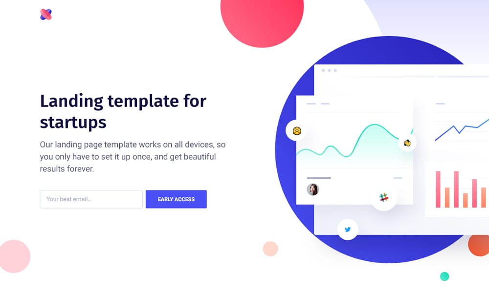 Screenshot of the April free landing page template for startups, showing its elegant, illustration-heavy design.