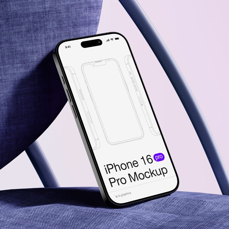 iPhone 16 Pro Mockup Resting on Stylish Fabric Chair PSD
