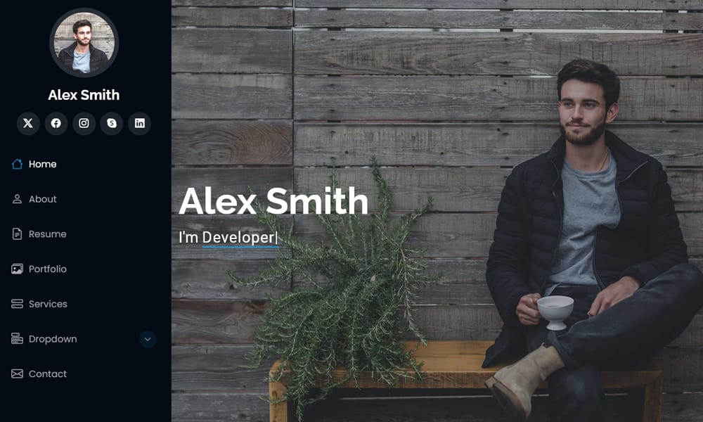 Screenshot of the iPortfolio template for freelancers, showing its fixed left-hand navigation.