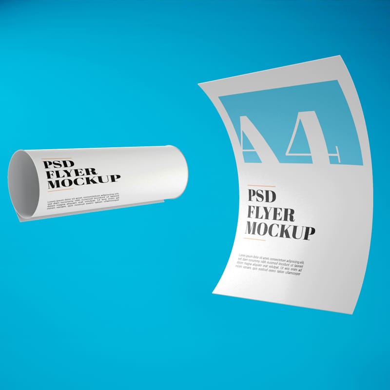 3D Floating A4 Flyer Mockup PSD