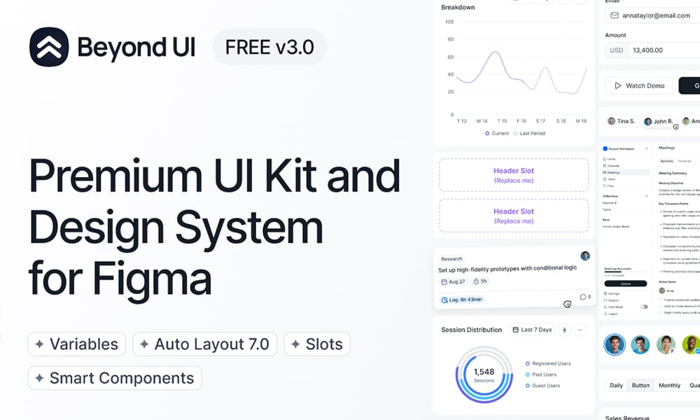 Beyond UI Figma design system with modern web application components and dark mode