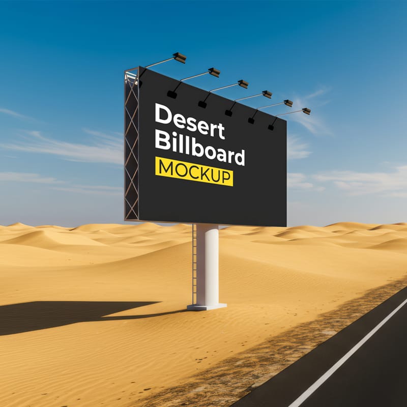 Billboard in Desert Dunes Mockup PSD
