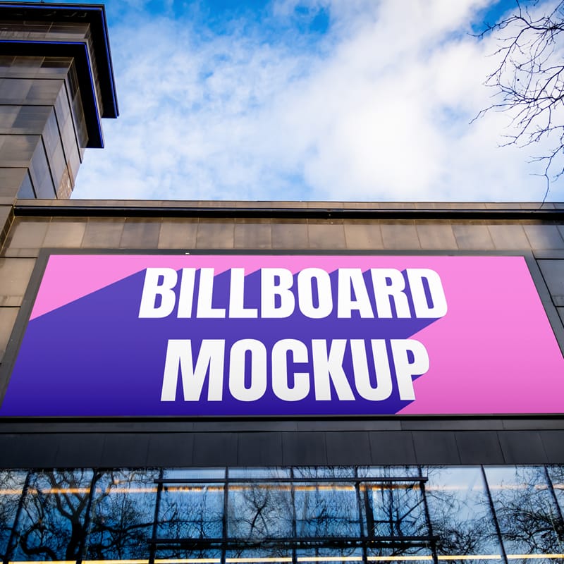Billboard on Black Building Mockup PSD