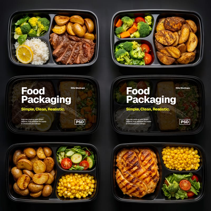 Black Plastic Takeout Food Container Mockup PSD
