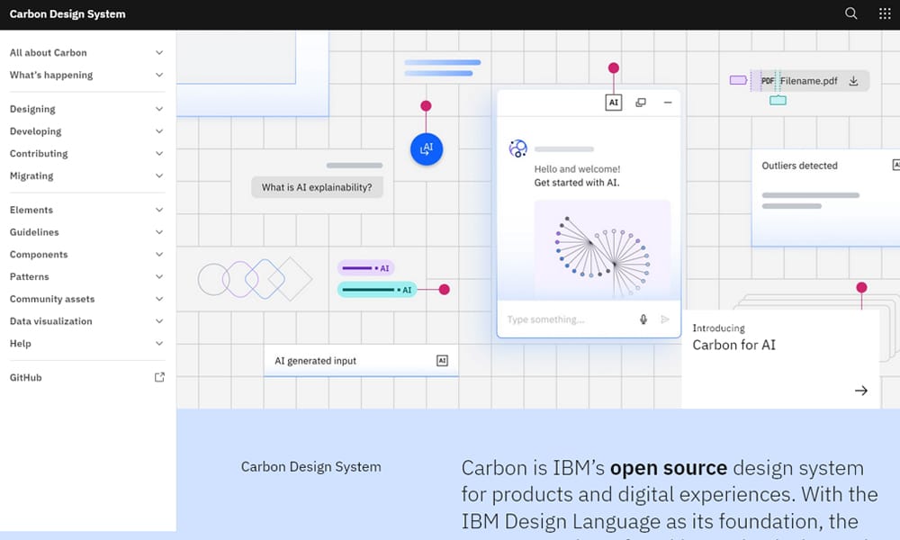 Carbon Design System by IBM for Figma featuring accessible enterprise components and design patterns