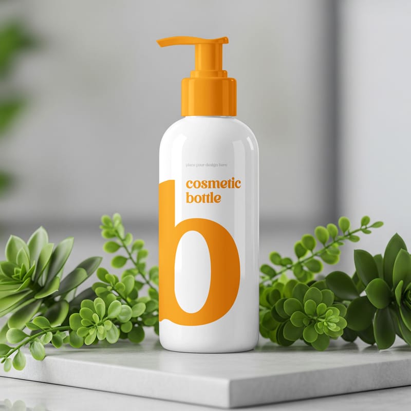 Dispenser Bottle with Plant Mockup PSD