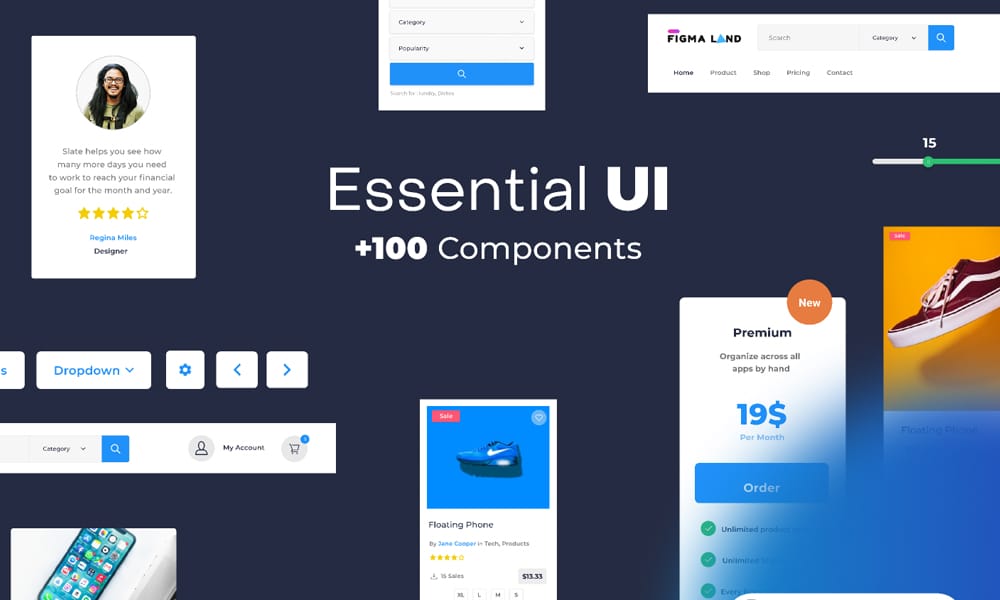 Essential UI Figma kit featuring clean minimal components for modern web interfaces