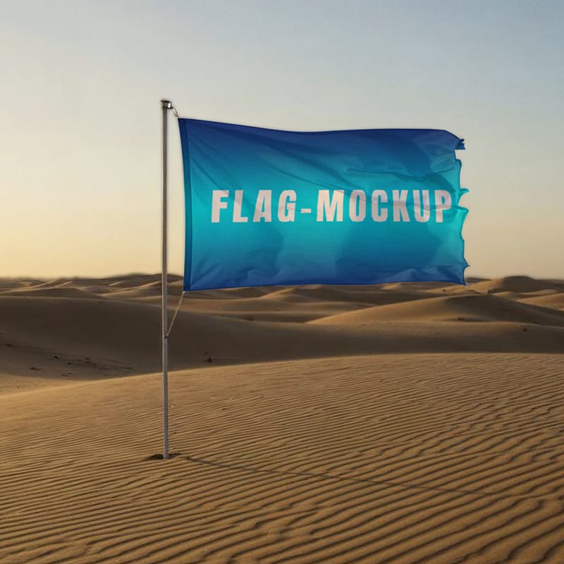 Flag Banner in Desert Wind Mockup PSD