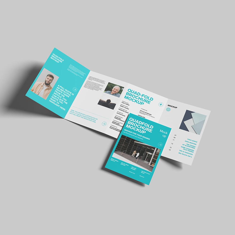 Free A5 Quad-Fold Brochure Mockup PSD