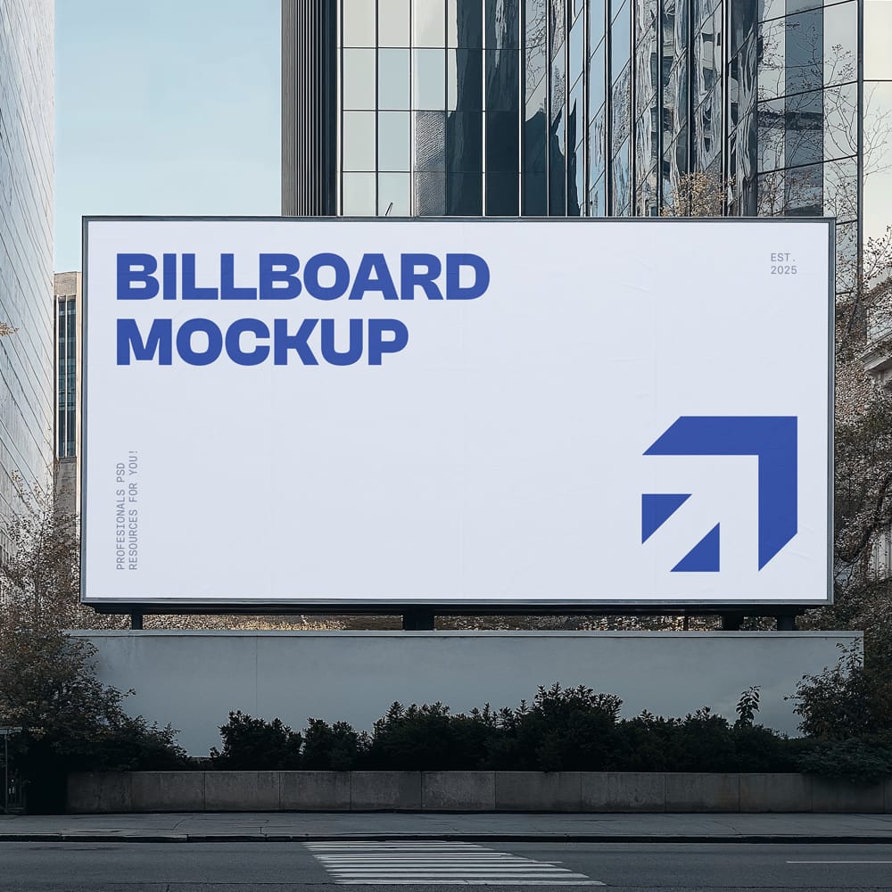 Free Big Billboard in a City Center Mockup PSD