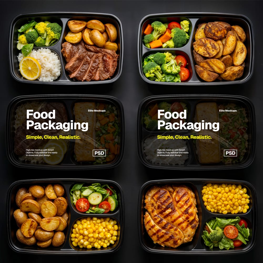 Free Black Plastic Takeout Food Container Mockup PSD