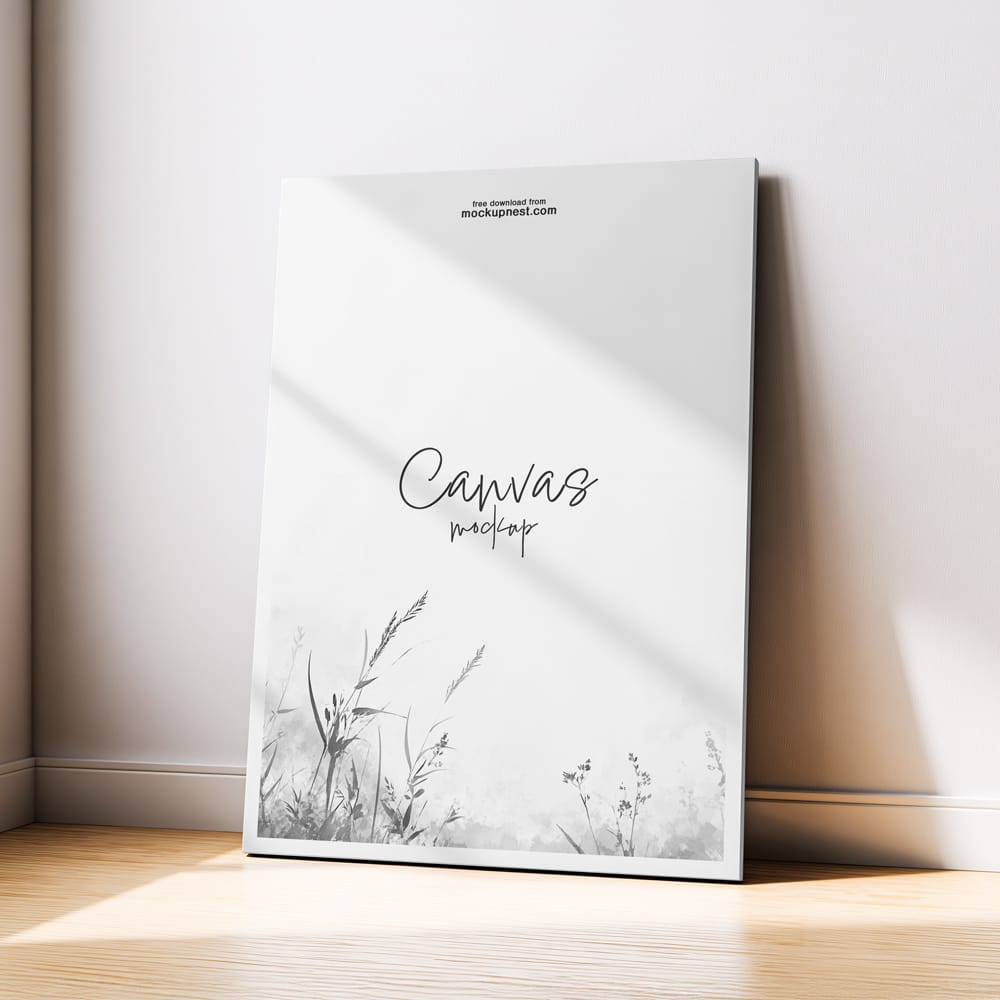 Free Canvas Mockup Leaning Against Wall with Soft Sunlight PSD