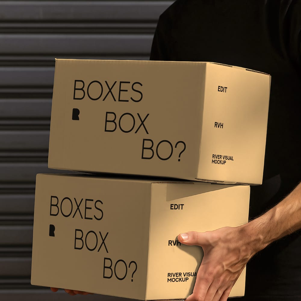 Free Cardboard Shipping Box Mockup PSD