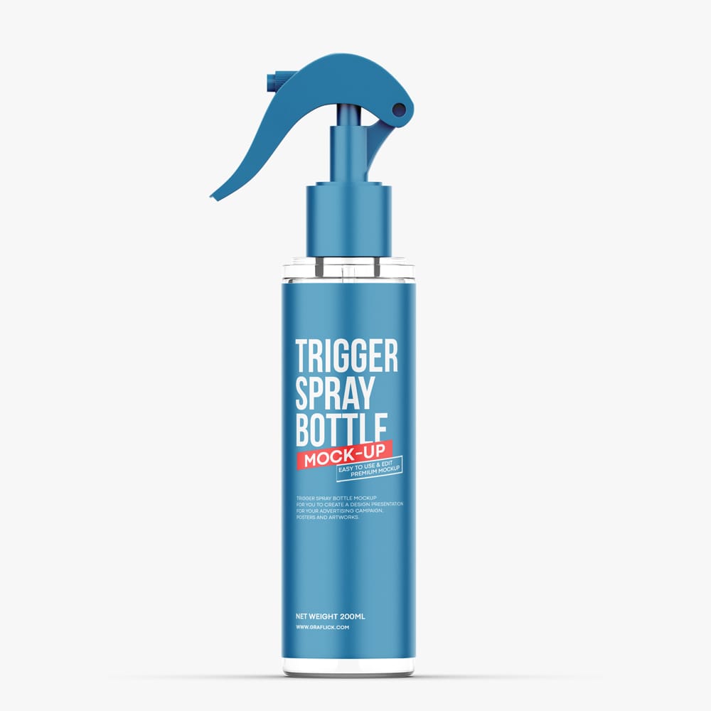 Free Clear Plastic Trigger Spray Bottle Mockup PSD