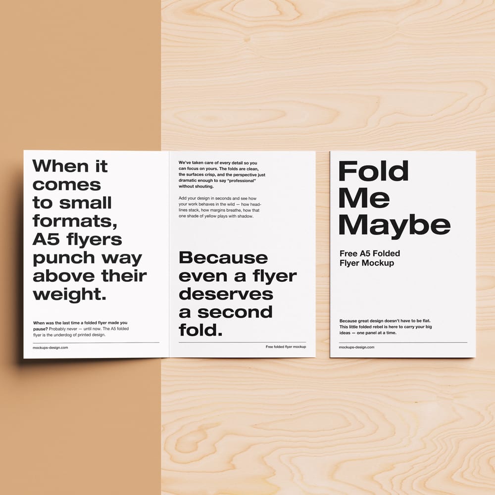 Free Folded A5 Flyer on Natural Background Mockup PSD