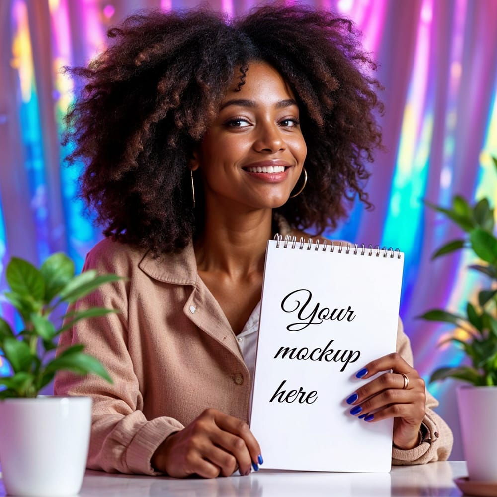 Free Girl Holding Notebook Mockup PSD