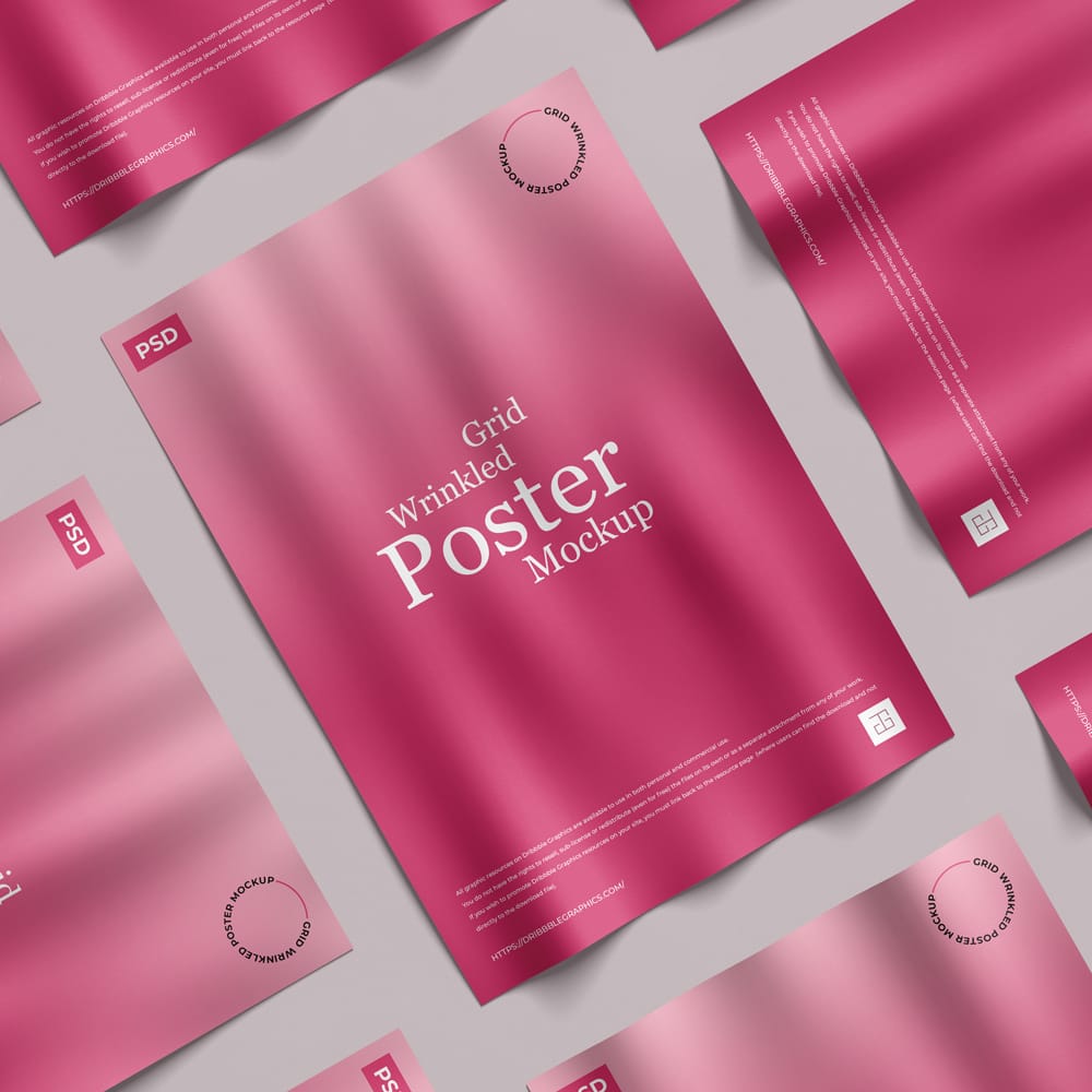 Free Grid Wrinkled Poster Mockup PSD