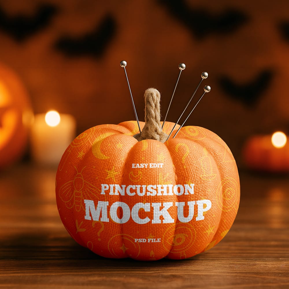 Free Halloween Pumpkin Pincushion Mockup PSD