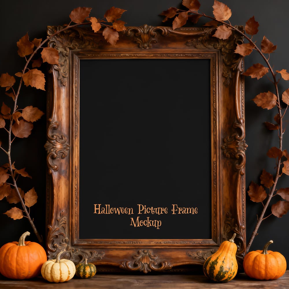 Free Halloween Theme Antique Frame Mockup PSD