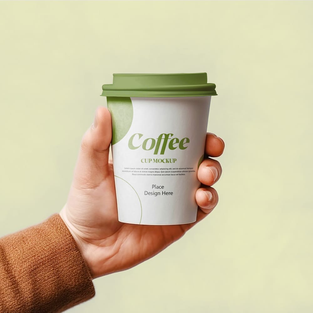 Free Hand-Held Coffee Cup Mockup PSD