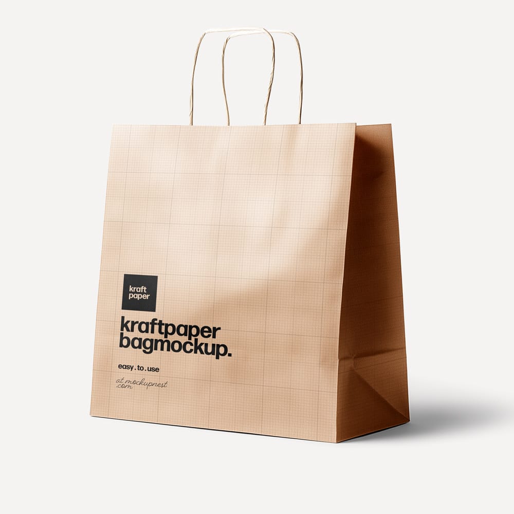 Free Kraft Paper Shopping Bag Mockup with Handles PSD