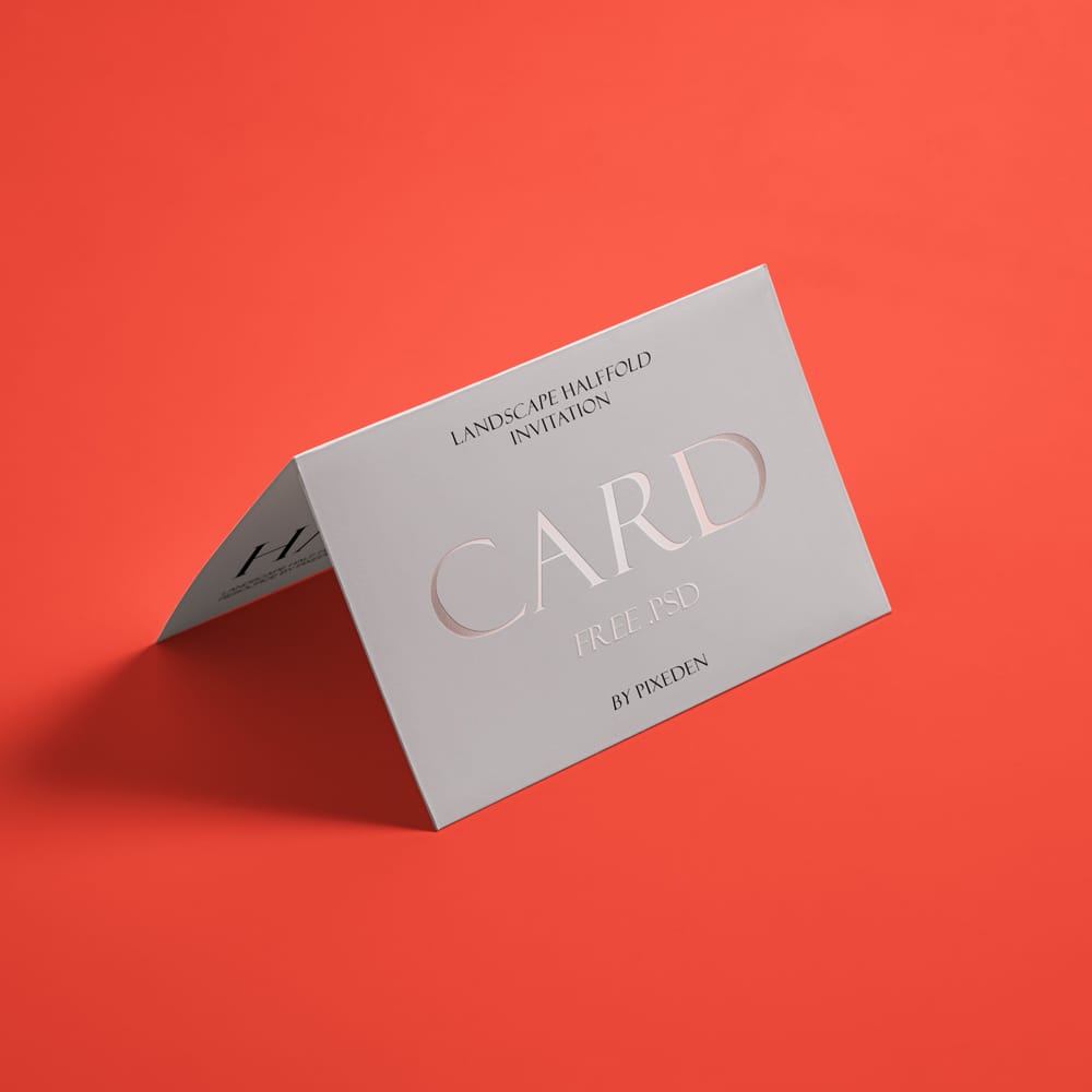 Free Landscape Half Fold Invitation Card Mockup PSD