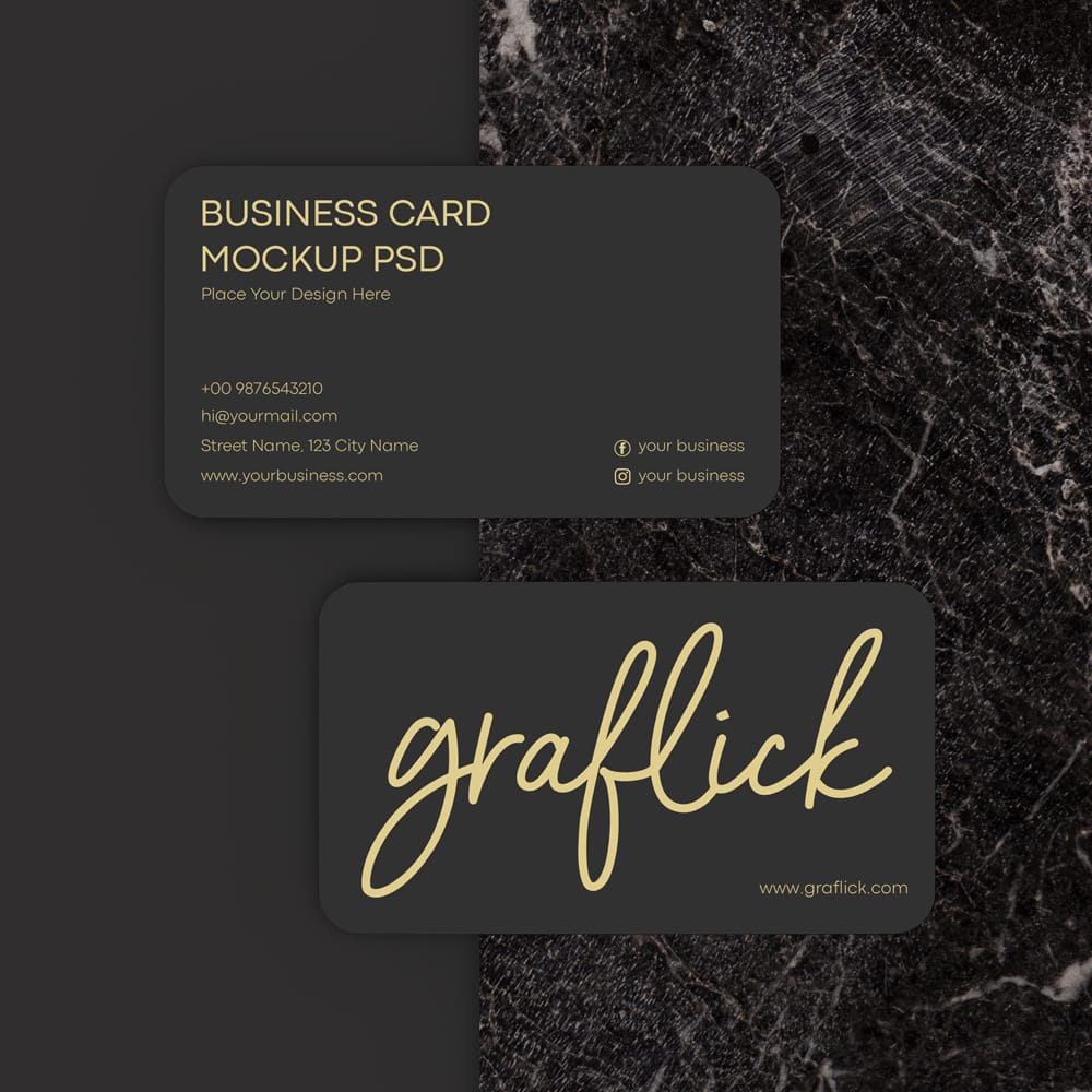 Free Luxury Business Card Mockup on Black Marble PSD