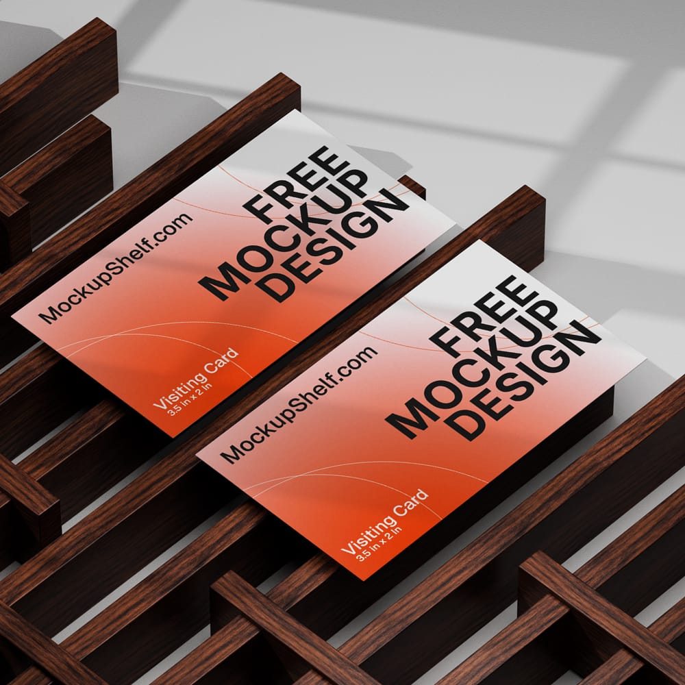 Free Luxury Business Card Mockup with Wooden Lattice PSD