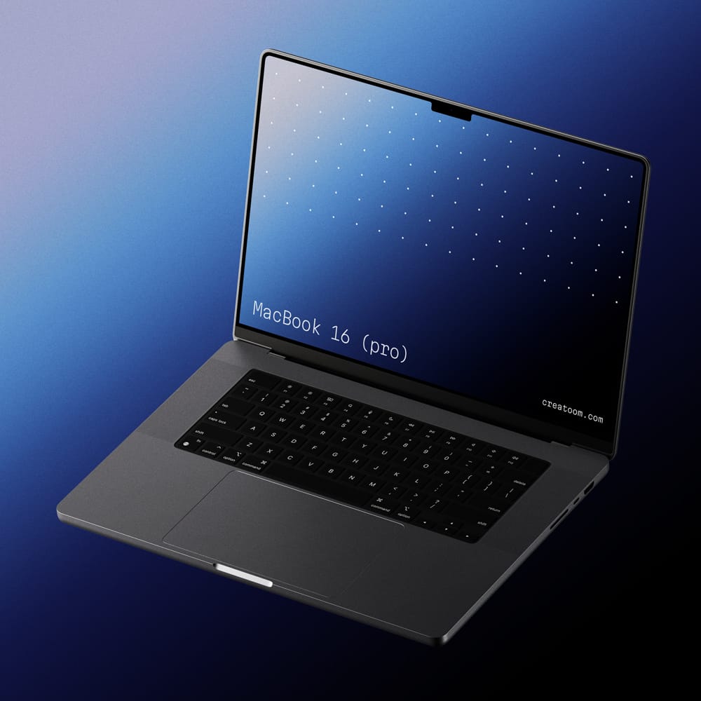 Free Macbook 16 Pro Mockup Floating On Gradient Background PSD