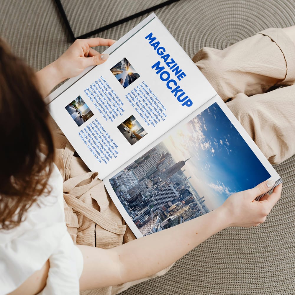 Free Magazine in Woman Hands Mockup PSD