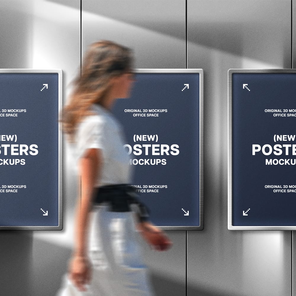 Free Metal Wall Posters Mockup PSD