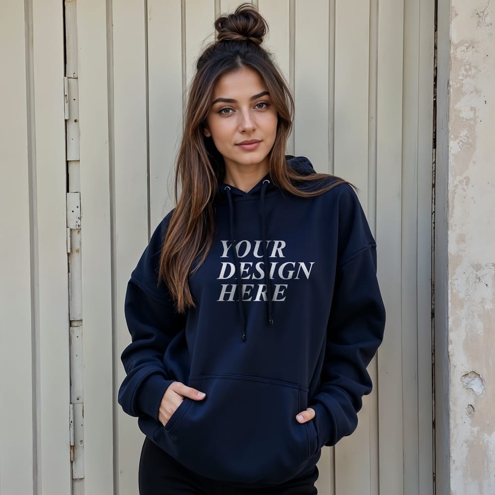 Free Navy Blue Hoodie Mockup PSD