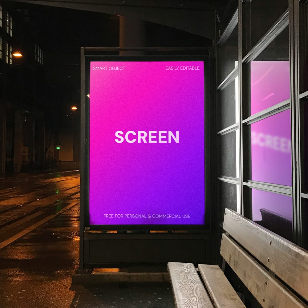 Free Nighttime Urban Billboard Mockup PSD