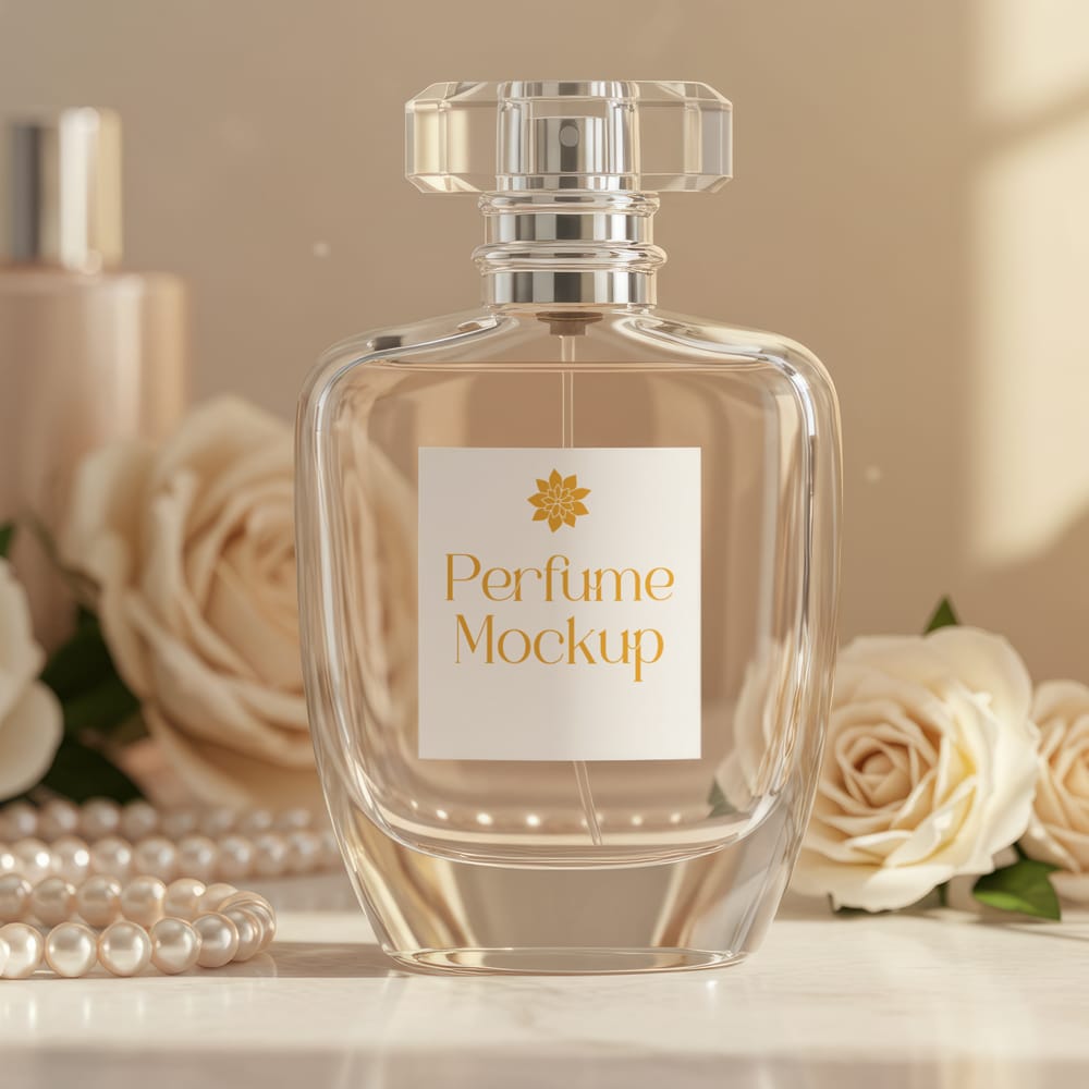 Free Perfume Bottle on Vanity Mockup PSD